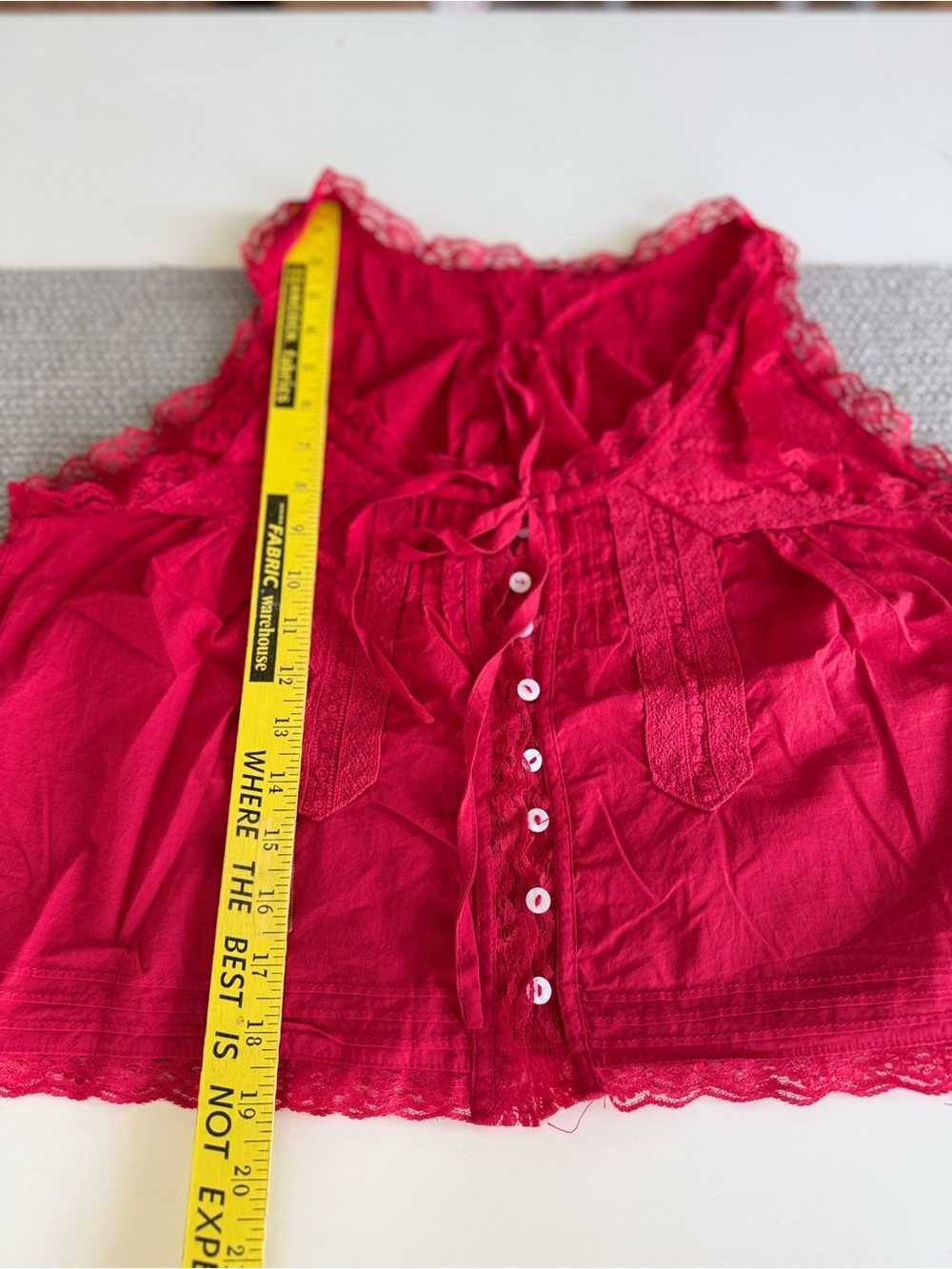 Vintage Red Cotton Lace-Trim Button Front Camisole Tank Top Size Large - Picture 6 of 9
